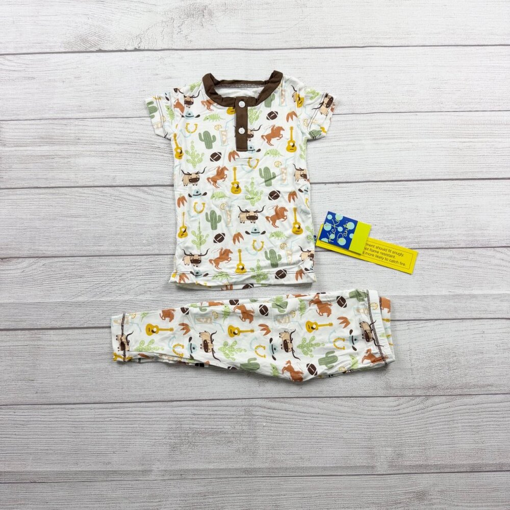 Kickee Pants Kids Bamboo Pajama Set Western Cowboy Print Henley NWT 4T